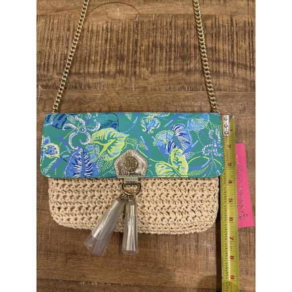 Lilly Pulitzer Straw Crossbody Clutch Purse In A Flutter Botanical Green NWT - Picture 3 of 9